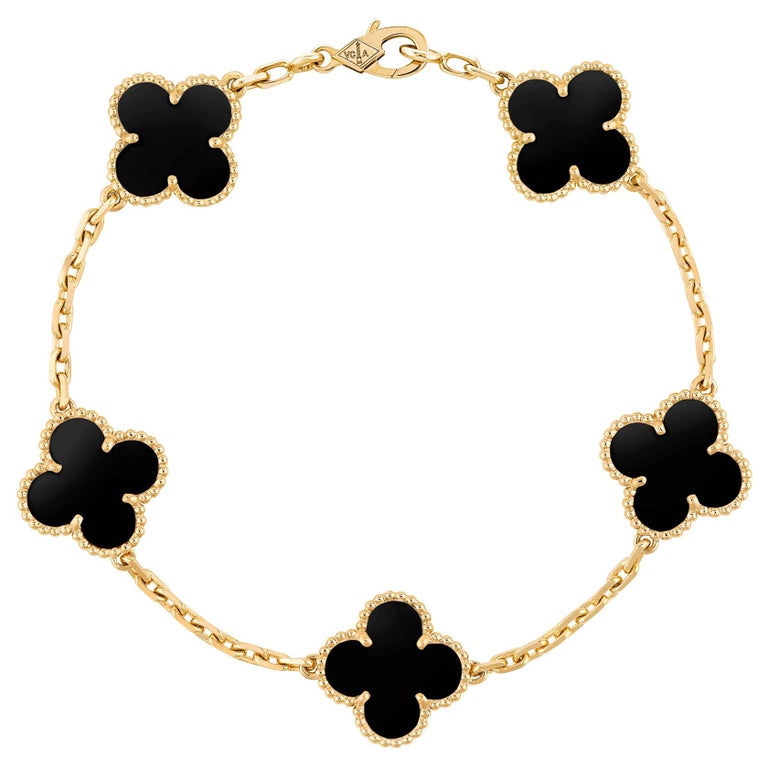 Vintage Alhambra Van Cleef and Arpels Bracelet 5 Motifs Onyx at 1stDibs