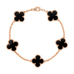 Vintage Alhambra Van Cleef & Arpels Bracelet 5 Motifs Onyx Rose Gold