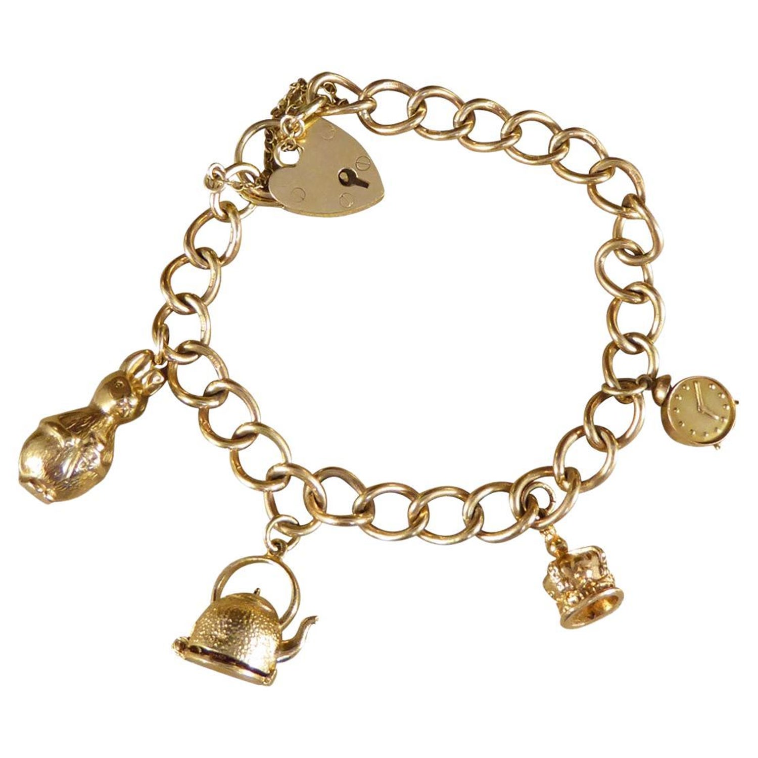 Vintage Alice in Wonderland Themed Charm Bracelet in 9ct Yellow Gold at  1stDibs