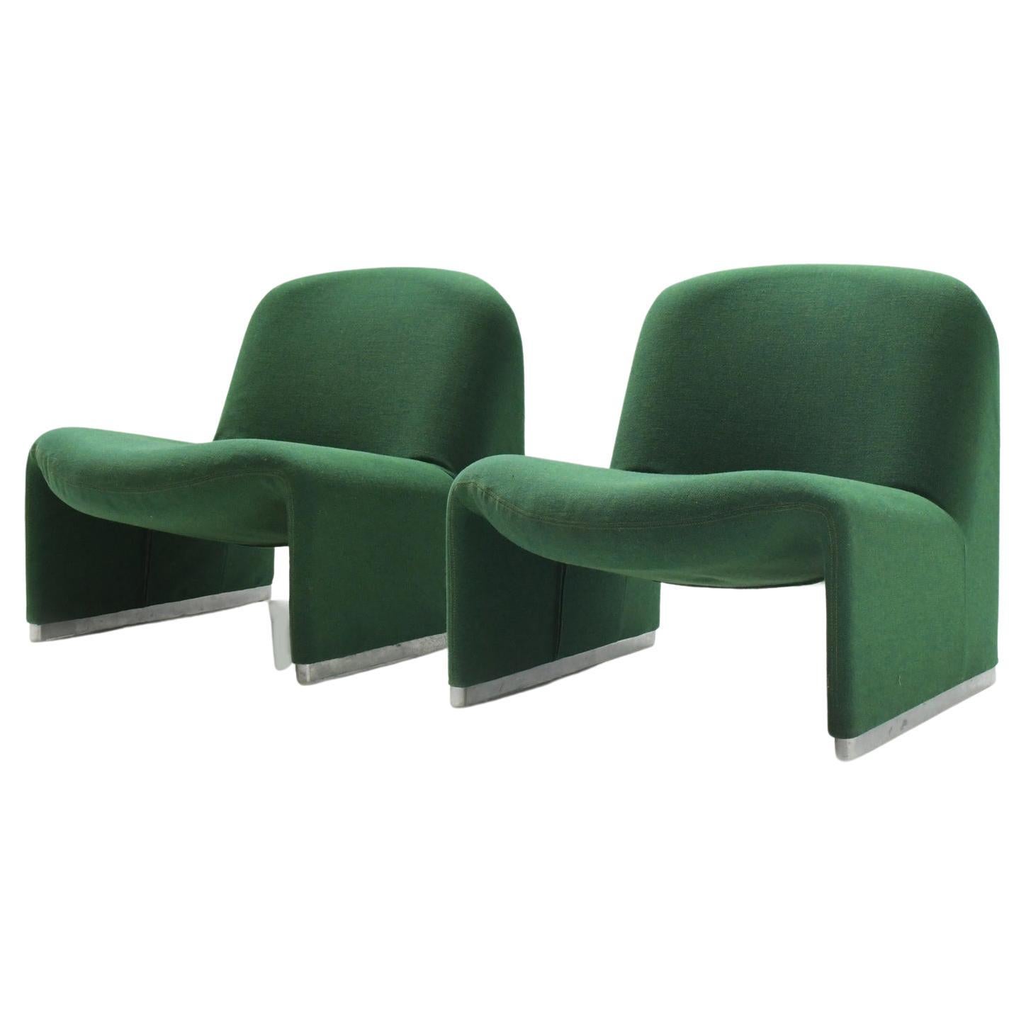 Vintage Alky chairs in original green fabric by Giancarlo Piretti for Castelli