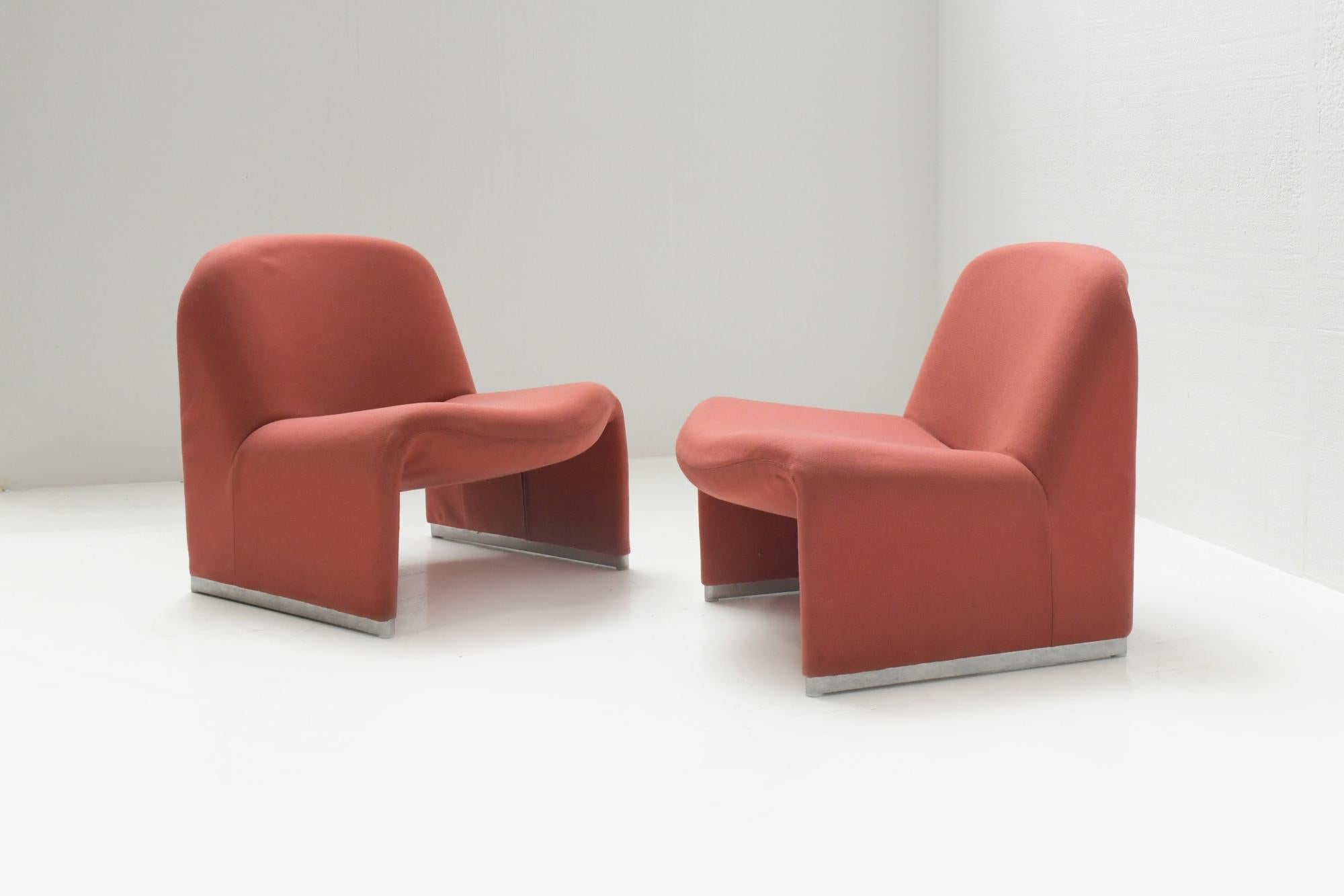 Mid-Century Modern  Vintage Alky chairs in original red fabric by Giancarlo Piretti for Castelli