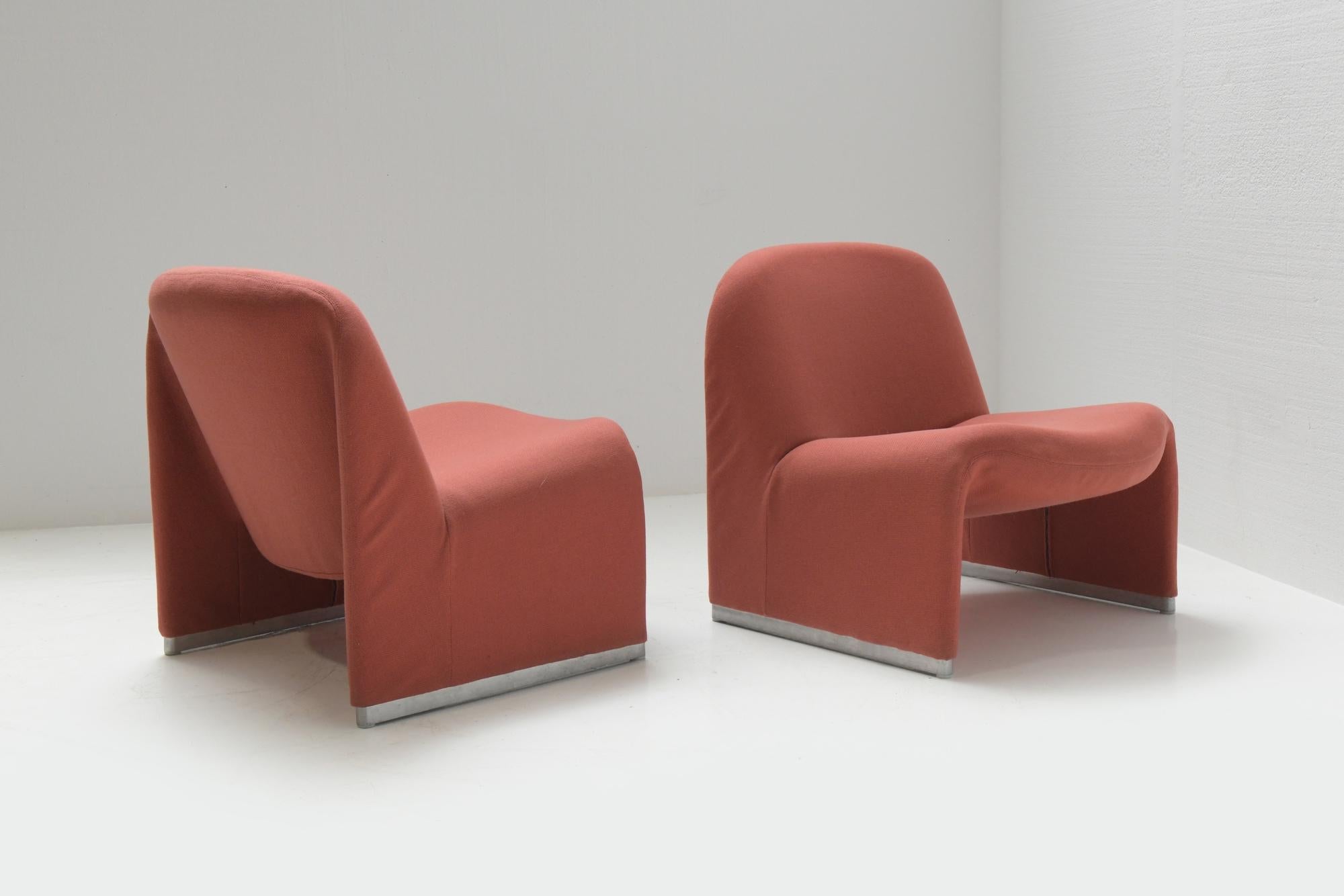 Italian  Vintage Alky chairs in original red fabric by Giancarlo Piretti for Castelli