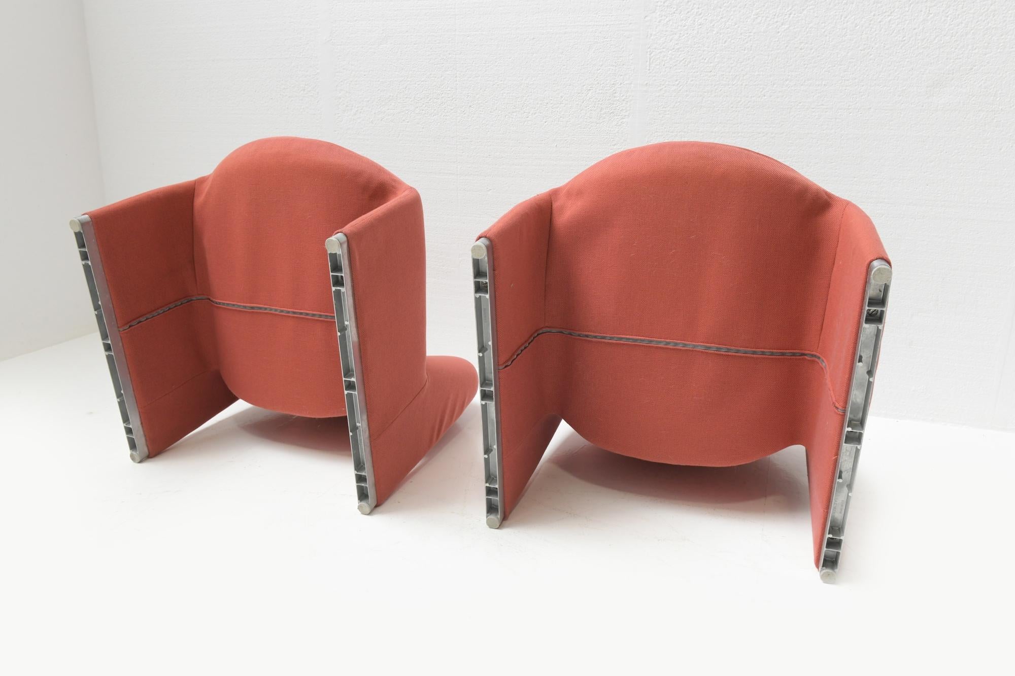  Vintage Alky chairs in original red fabric by Giancarlo Piretti for Castelli 1