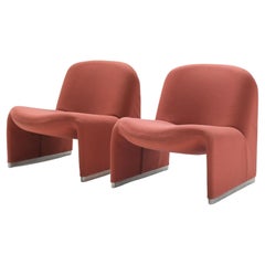  Vintage Alky chairs in original red fabric by Giancarlo Piretti for Castelli