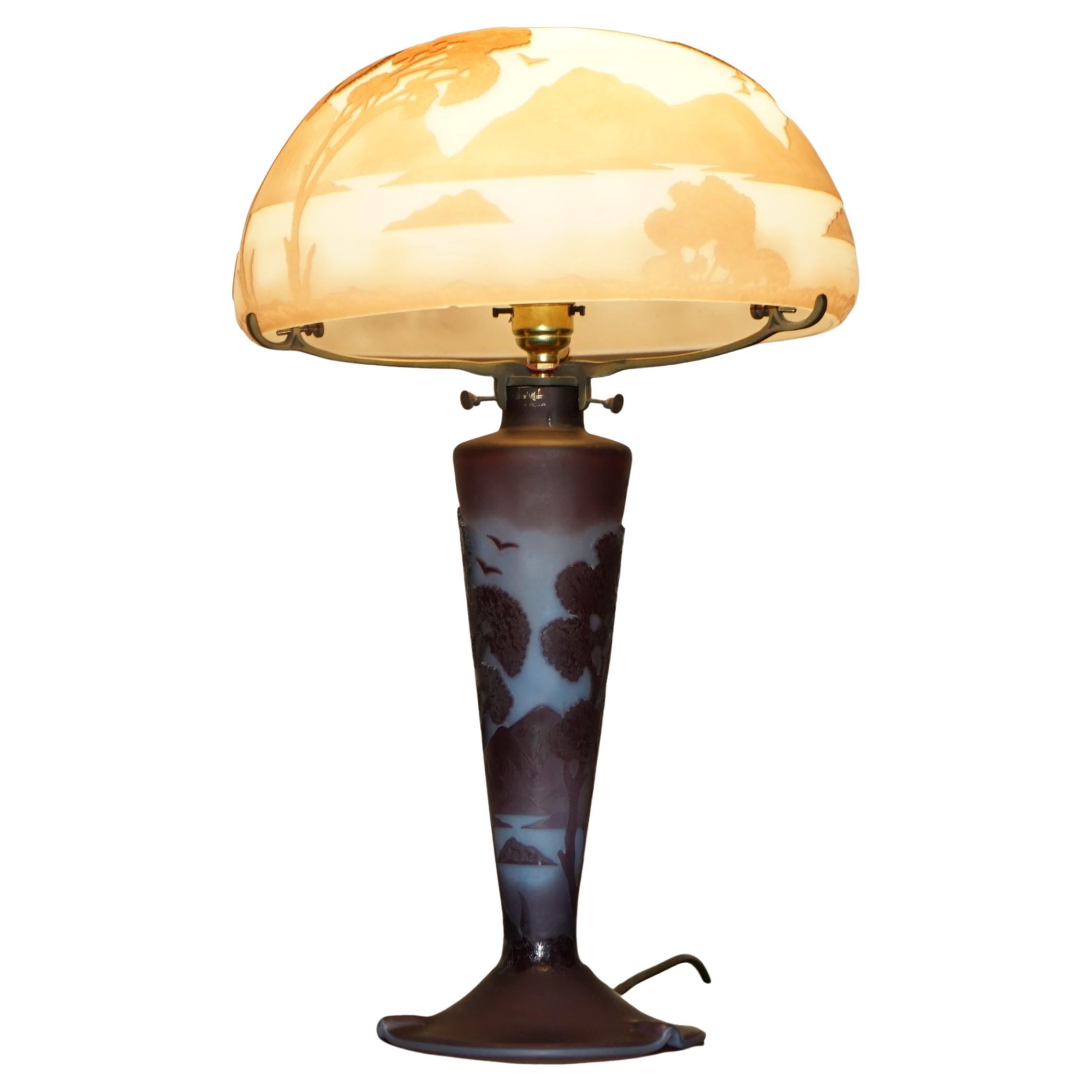 Vintage All Glass Art Nouveau Table Lamp After the Original Emile Galle Paris