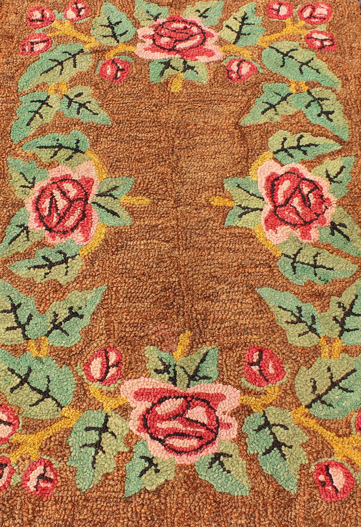 20th Century Vintage All-Over American Hooked Rug with Large Flower Design For Sale