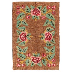 Tapis crocheté américain vintage à capuche avec grand motif de fleur