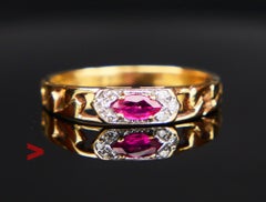 Vintage All Seeing Eye Ring Ruby Diamonds solid 18K Gold ØUS7 / 2.3 gr.