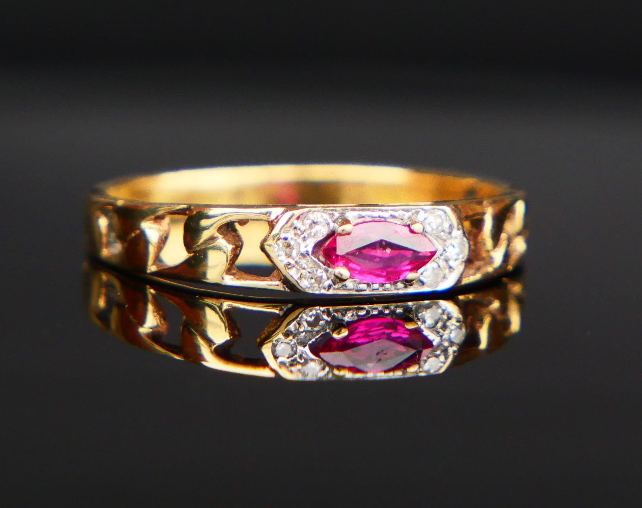 Rétro Vintage See One Ring Ruby Diamonds solid 18K Gold ØUS7 / 2.3 gr. en vente