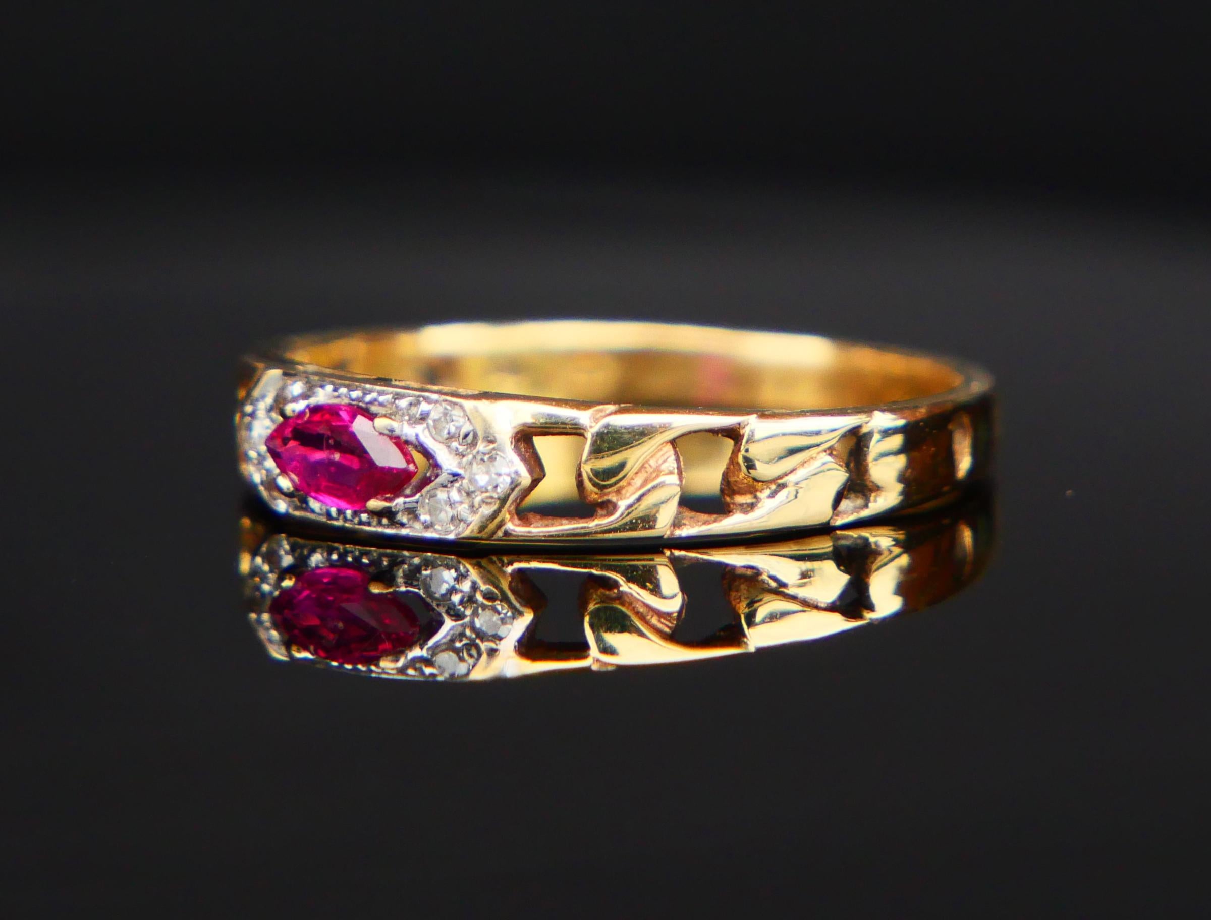 Vintage All Seeing Eye Ring Rubin Diamanten massiv 18K Gold ØUS7 / 2.3 gr. Damen im Angebot
