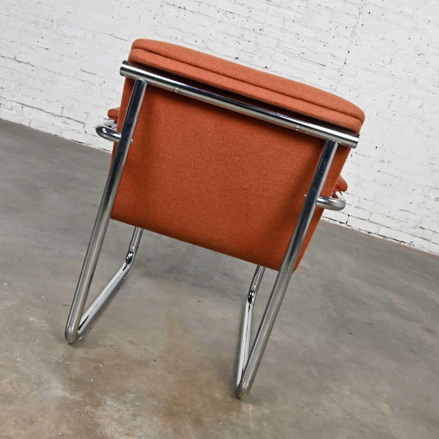 Vintage All Steel Inc. Modern Armchair Original Orange Hopsacking & Chrome Frame 2