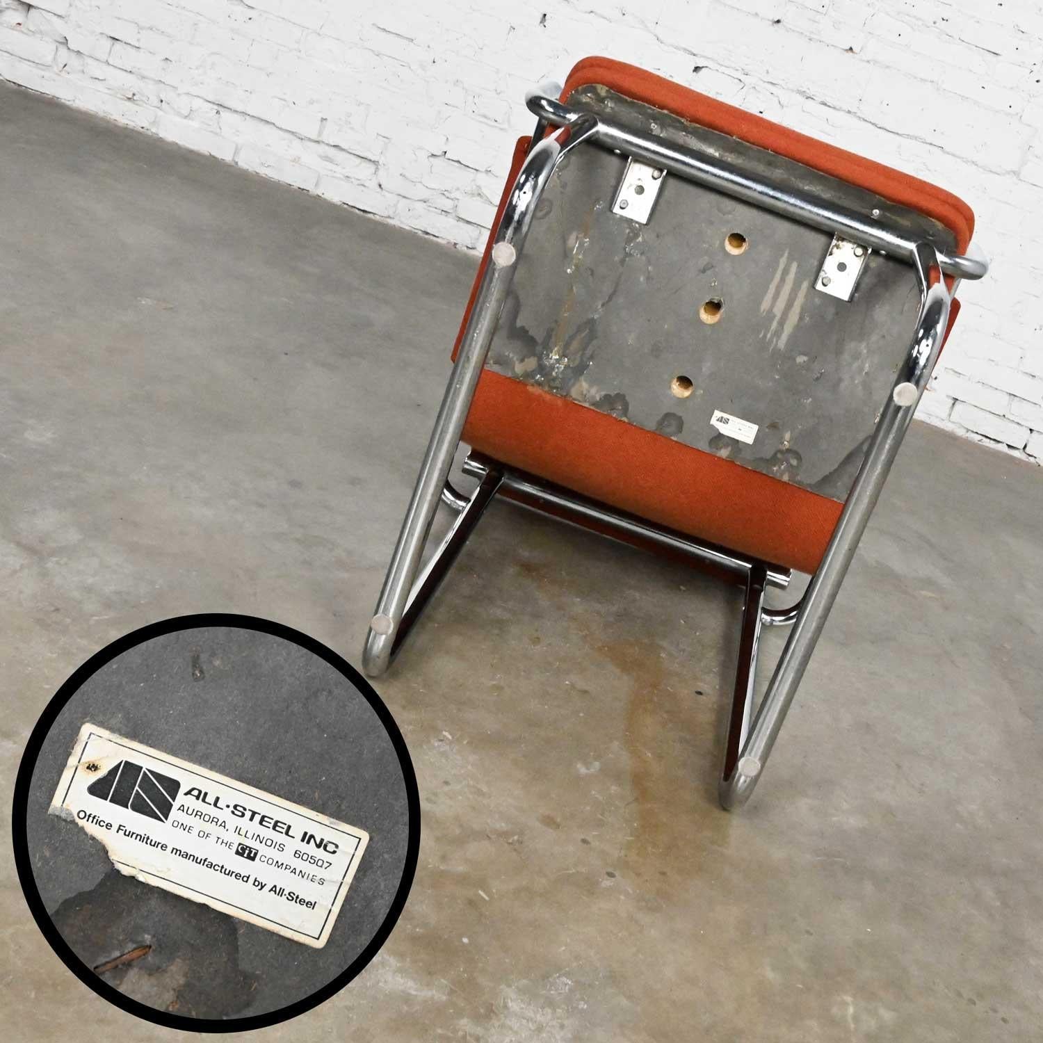 Vintage All Steel Inc. Modern Armchair Original Orange Hopsacking & Chrome Frame 4