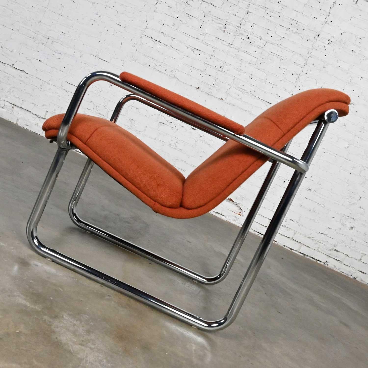 Fabric Vintage All Steel Inc. Modern Armchair Original Orange Hopsacking & Chrome Frame