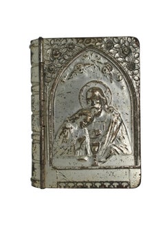 Vintage Allemagne Repousse Silver Plate Bible Case & Mother of Pearl Rosary