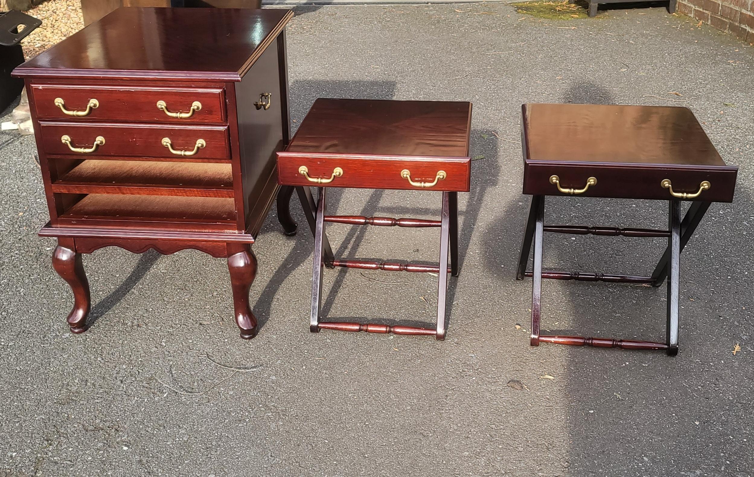 Lacquered Vintage Allen Classics Mahogany Side Table Cabinet with 4 Tray Tables