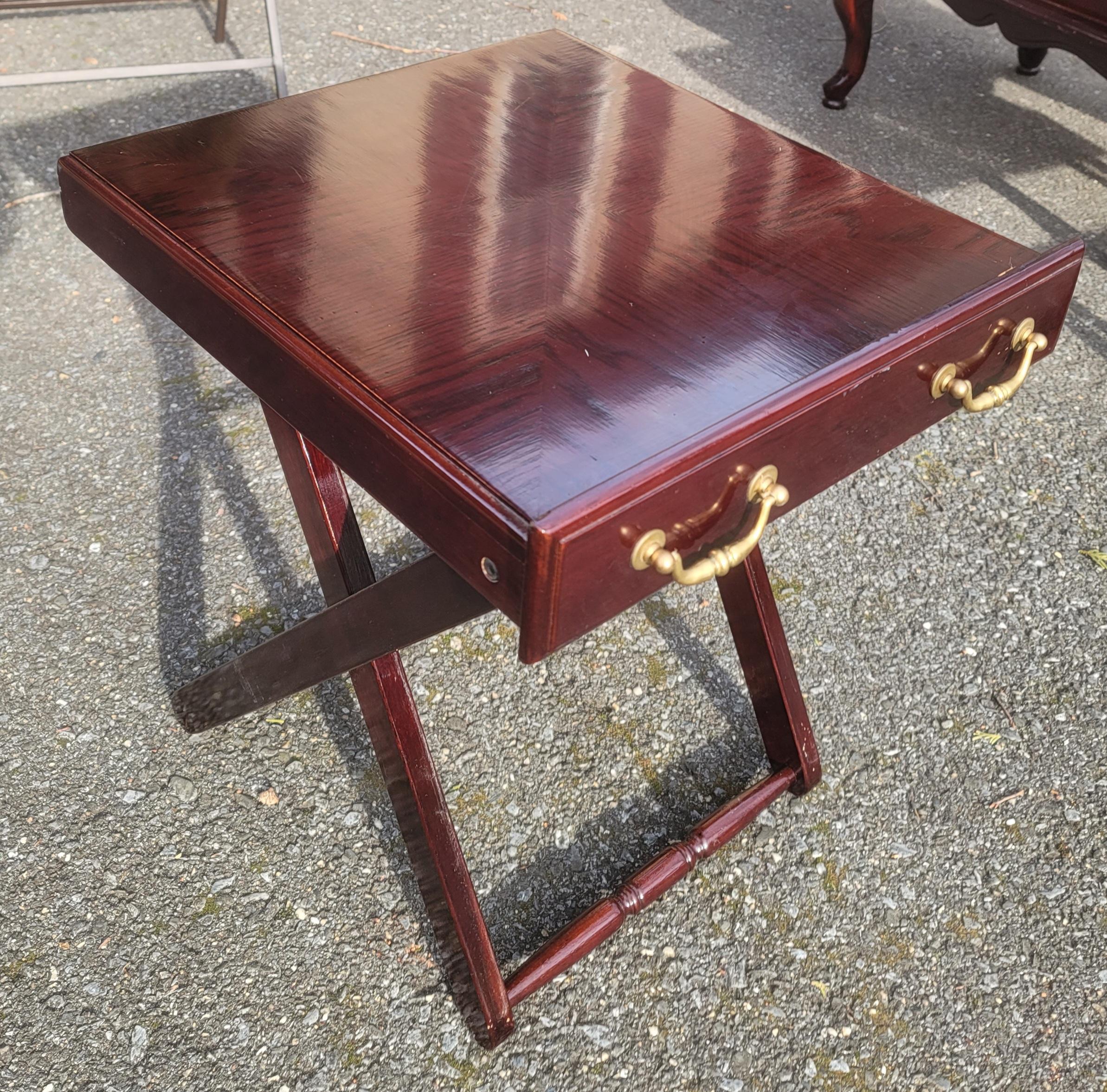 Brass Vintage Allen Classics Mahogany Side Table Cabinet with 4 Tray Tables