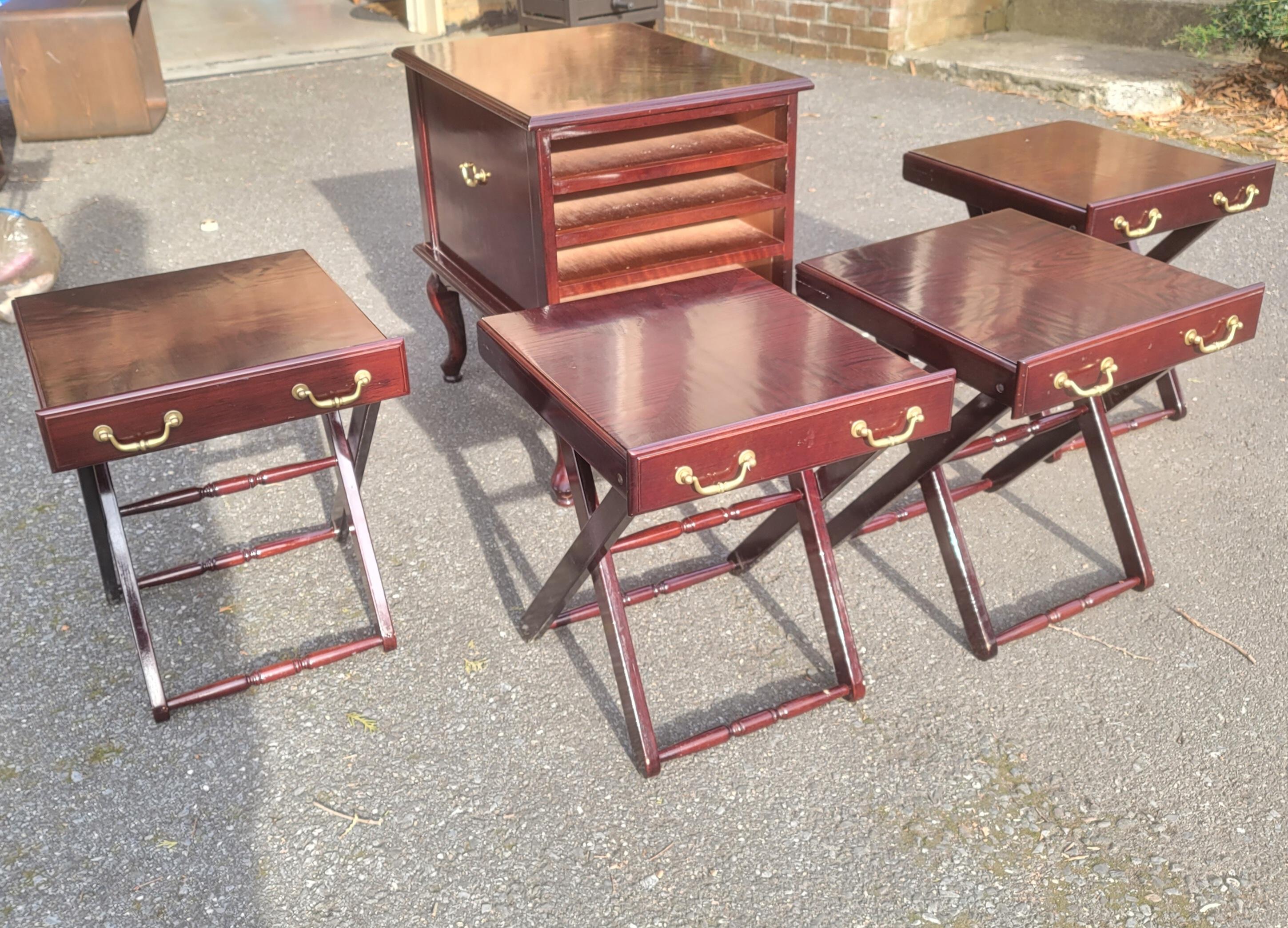 Vintage Allen Classics Mahogany Side Table Cabinet with 4 Tray Tables 1
