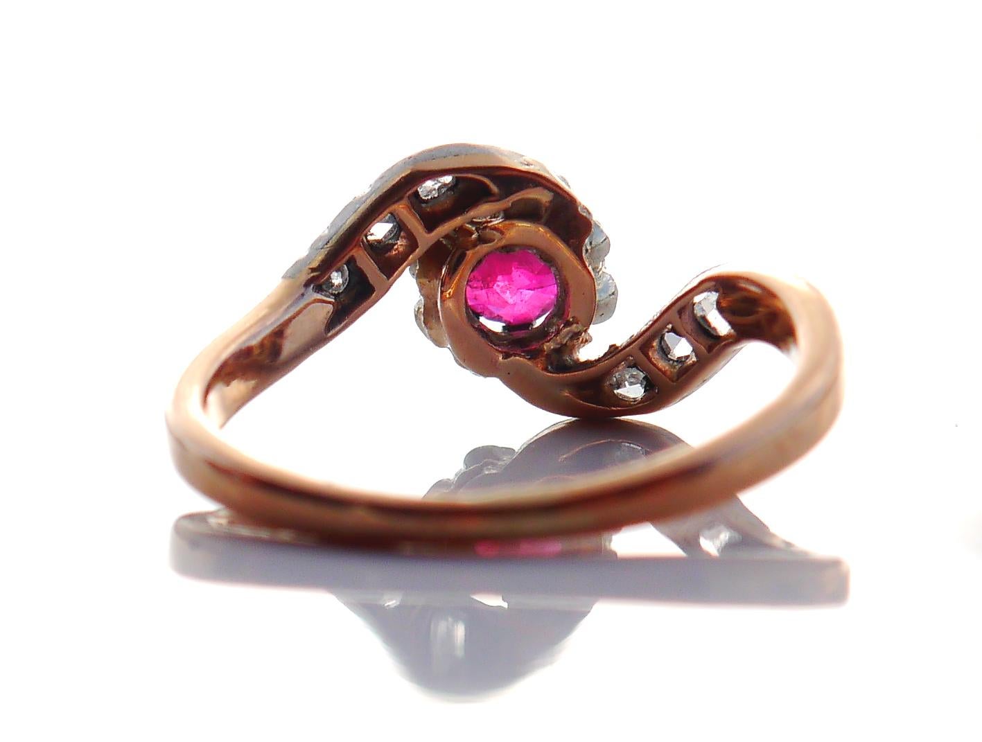 Art Deco Antique Ring 0.5 Ruby Diamonds solid 18K Rose Gold Ø4.75 US / 2.2 g For Sale