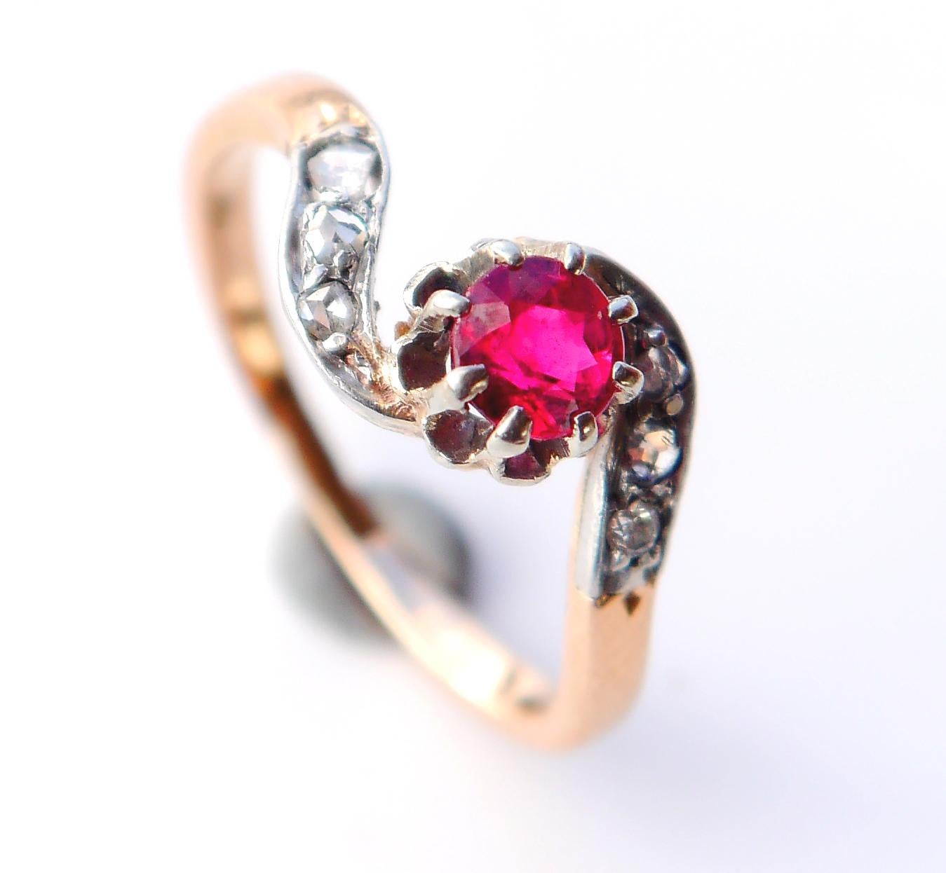 Women's Antique Ring 0.5 Ruby Diamonds solid 18K Rose Gold Ø4.75 US / 2.2 g For Sale