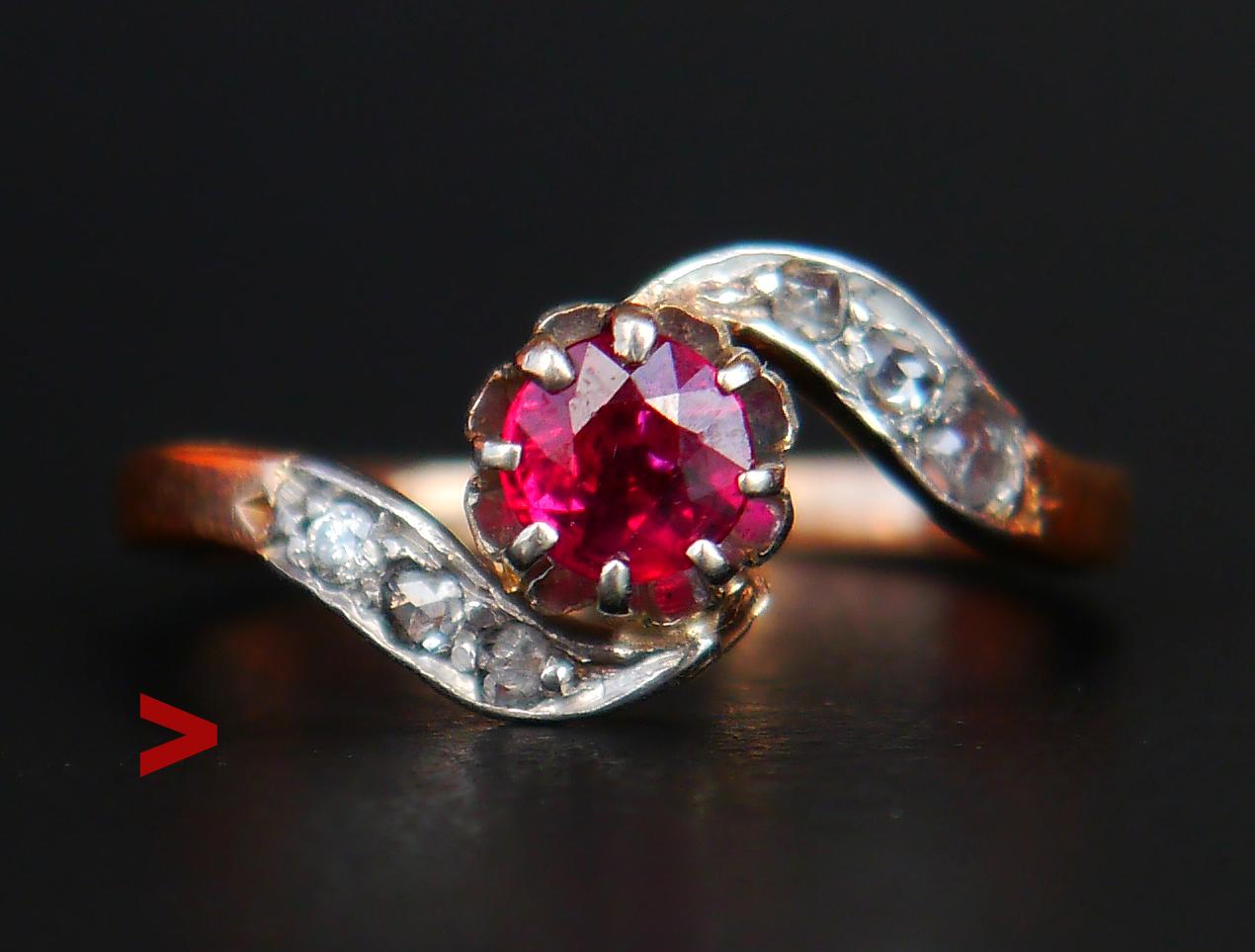 Antique Ring 0.5 Ruby Diamonds solid 18K Rose Gold Ø4.75 US / 2.2 g For Sale 3