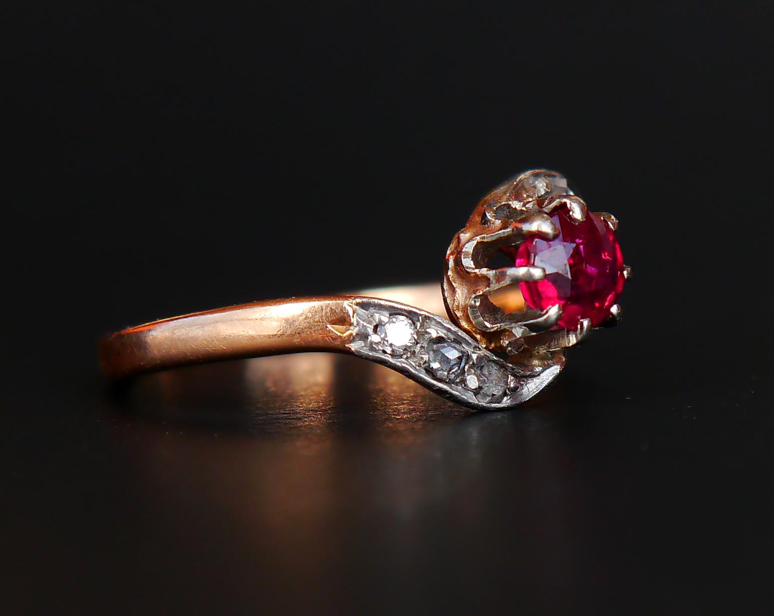 Antique Ring 0.5 Ruby Diamonds solid 18K Rose Gold Ø4.75 US / 2.2 g For Sale 4