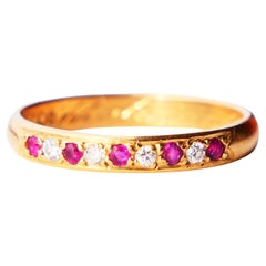 Vintage Allianz Ring Diamanten Rubine massiv 18K Gold ØUS 6.25 /2.5 gr