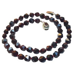 Vintage Almandine Garnet Beaded Necklace with Garnet Silver Clasp
