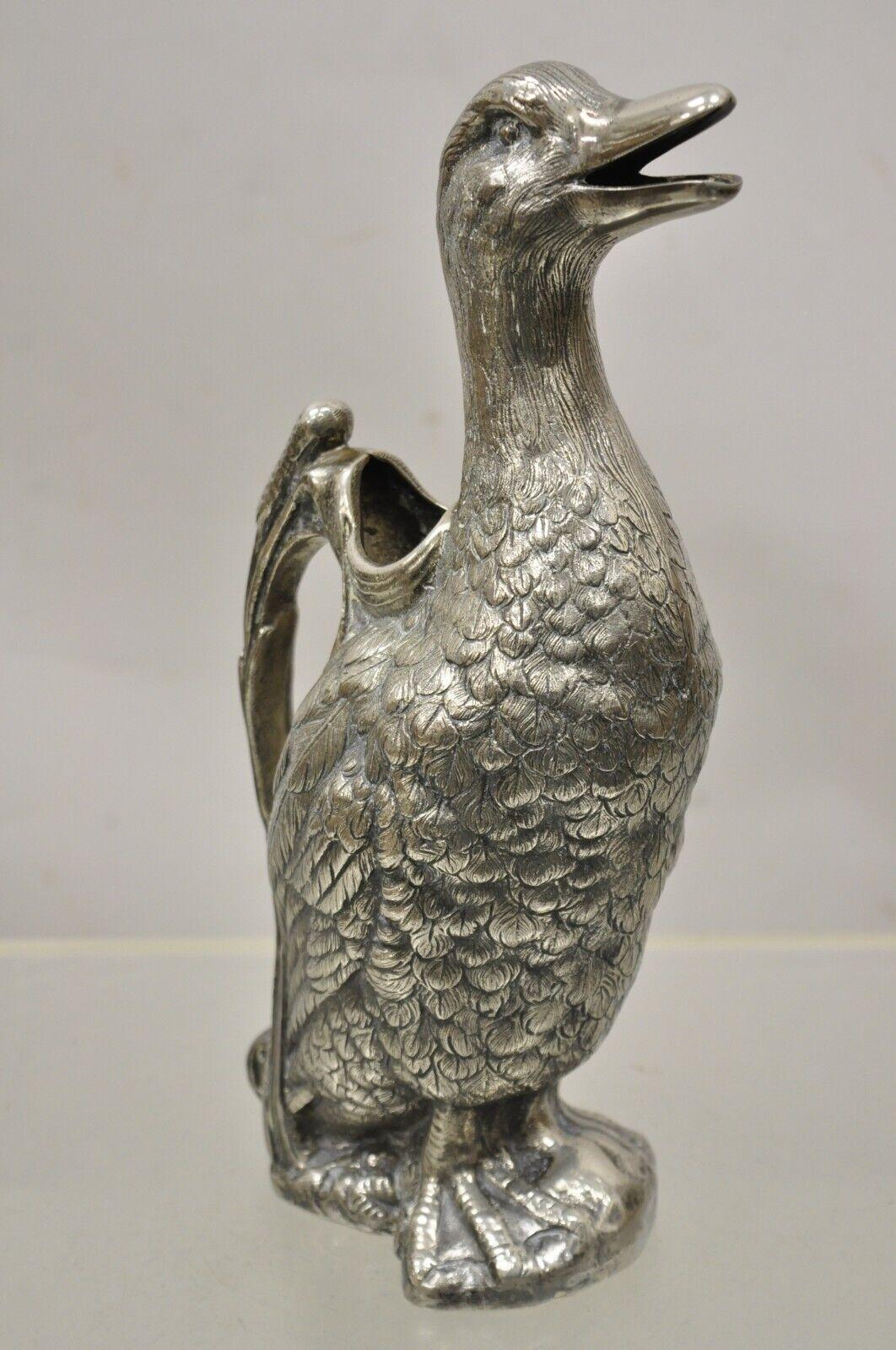Vintage Alpaca Duck Mallard Figural Silver Plated Water Pitcher Decanter For Sale 6