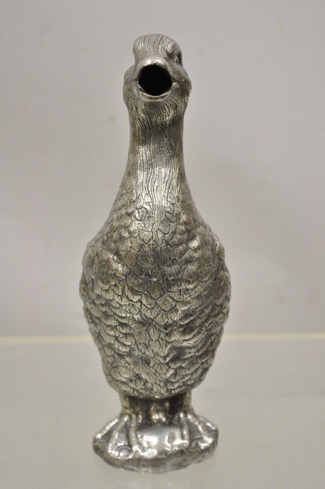 Vintage Alpaca Duck Mallard Figural Silver Plated Water Pitcher Decanter In Good Condition For Sale In Philadelphia, PA