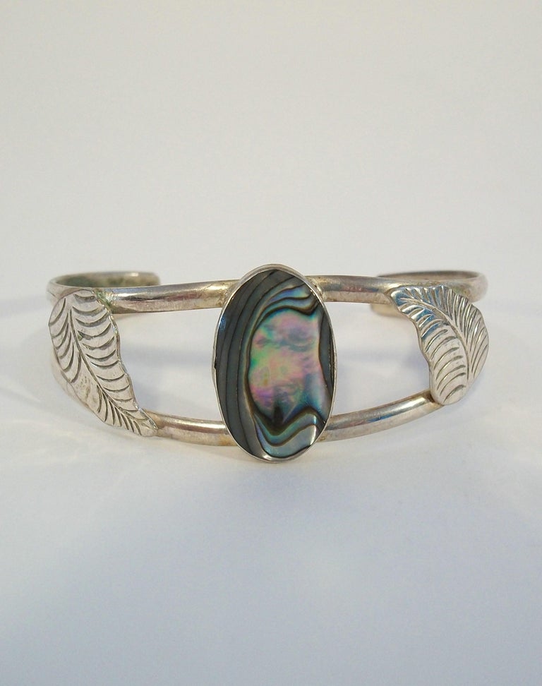 Vintage Alpaca Silver and Abalone Bracelet Mexico Mid 20th