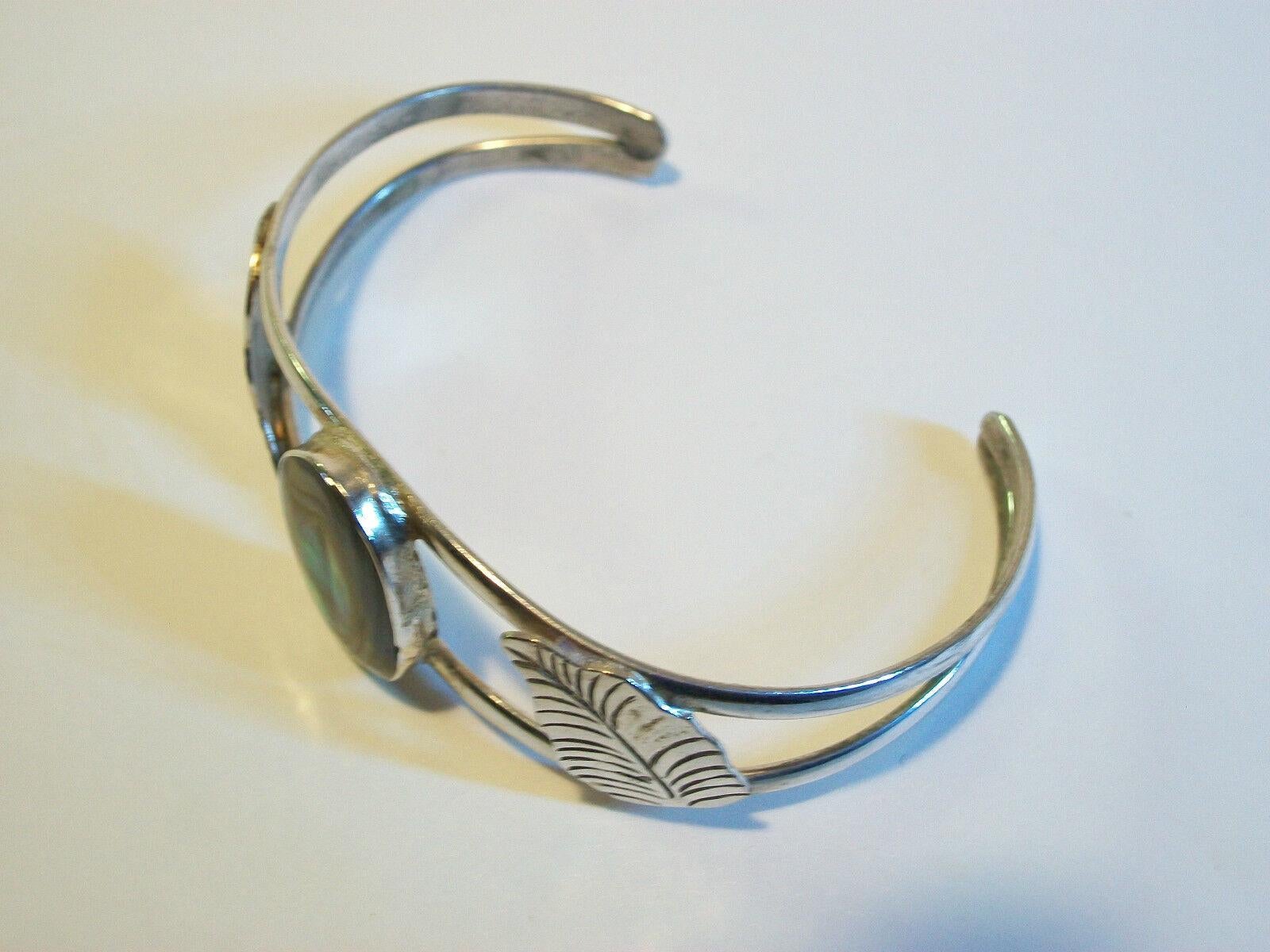 Vintage Alpaca Silver & Abalone Bracelet - Mexico - Mid 20th Century For Sale 1