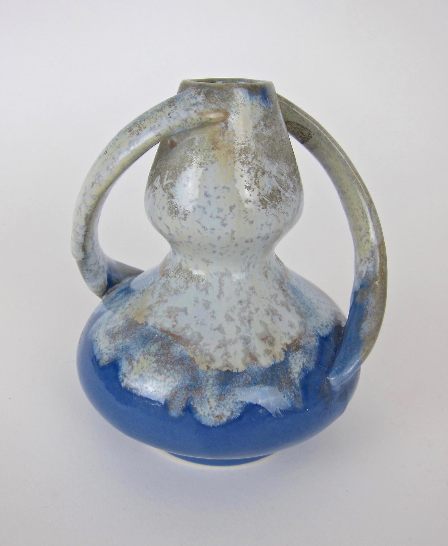Glazed Vintage Alphonse Mouton French Art Pottery Double Handle Vase Pair