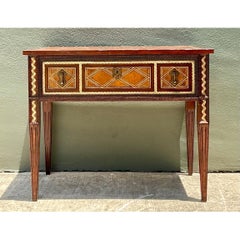 Vintage Alphonse Marina Carved Wood Console Table with Bone Inlay