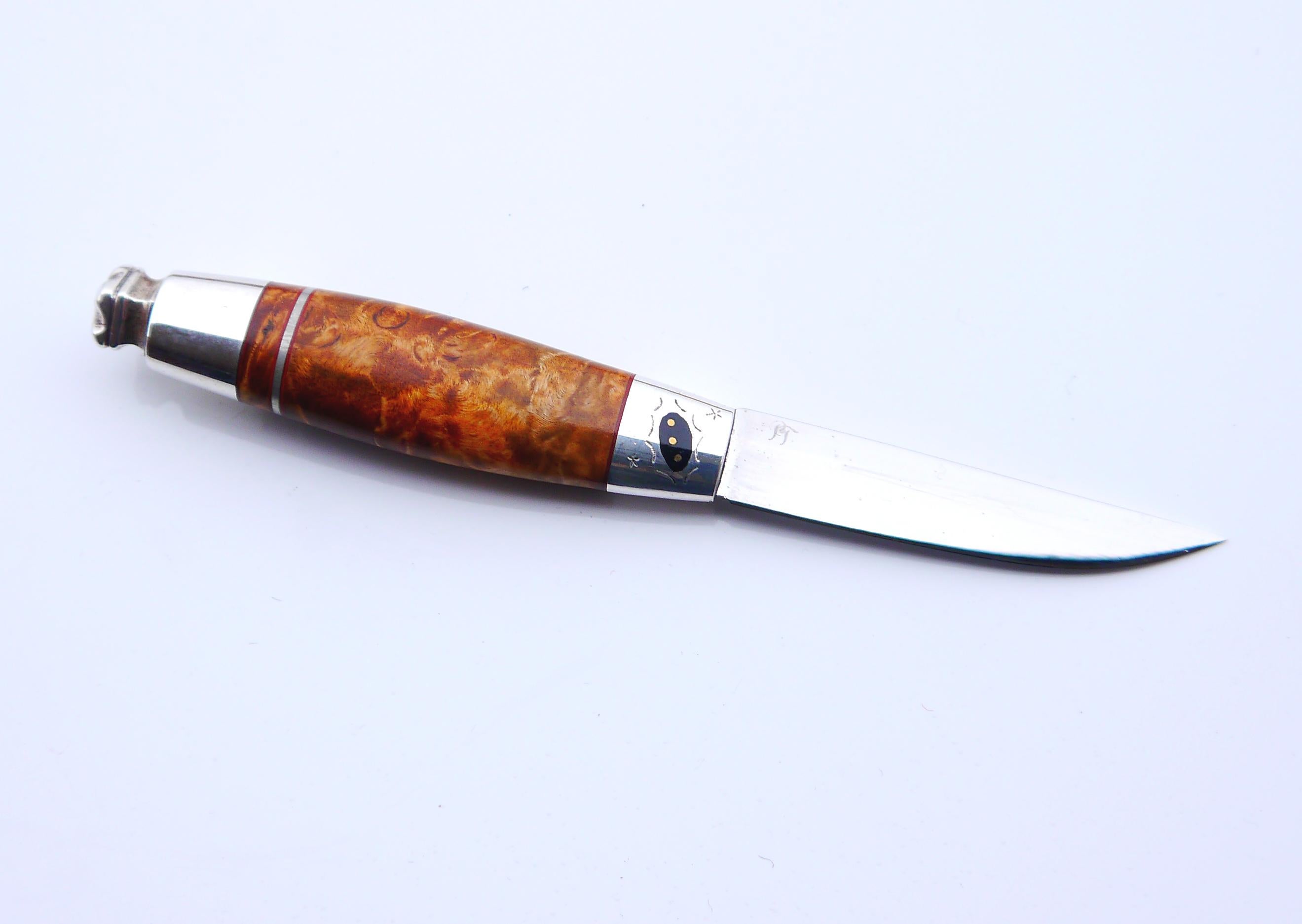 Vintage Alpo Kempanen Puukko-Messer Stahl Sterlingsilber Birkenholz / 146gr Vintage im Angebot 4