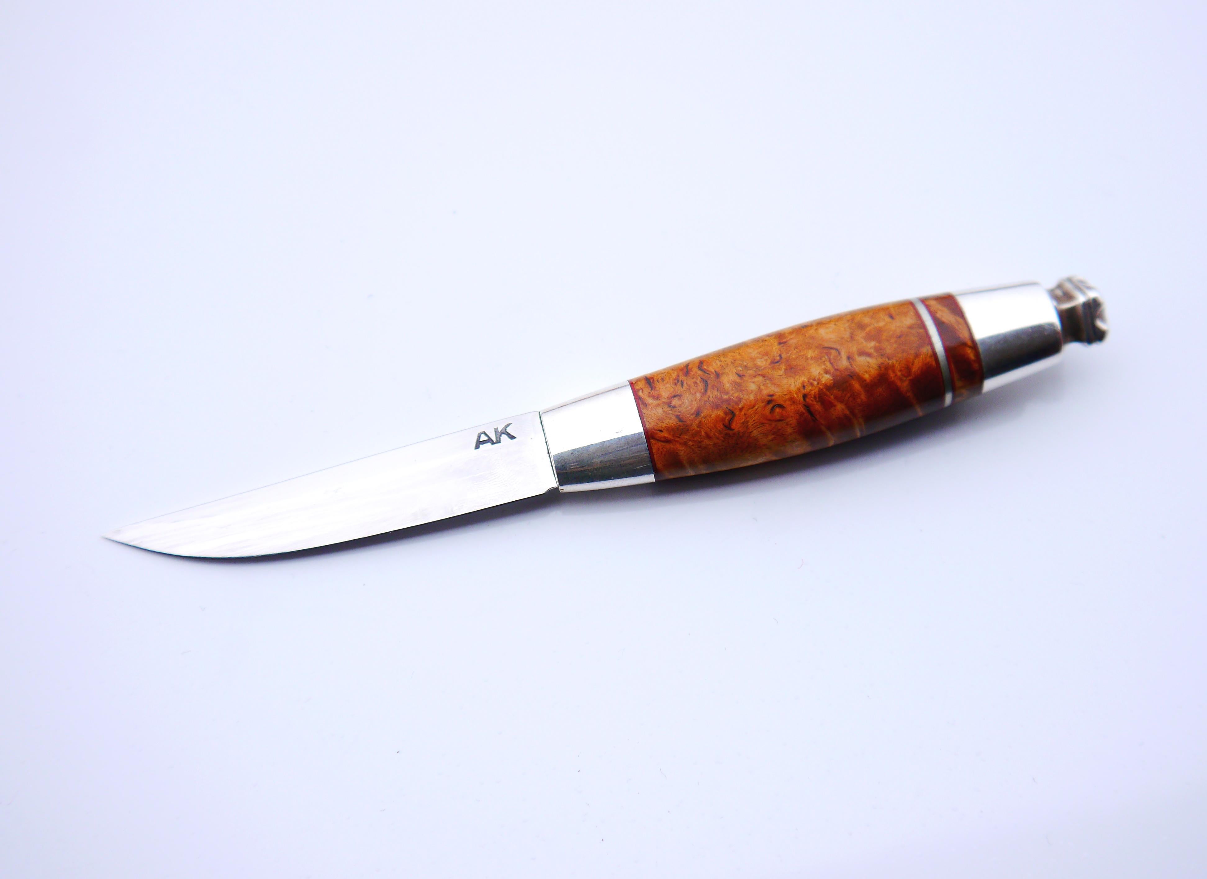 Vintage Alpo Kempanen Puukko-Messer Stahl Sterlingsilber Birkenholz / 146gr Vintage im Angebot 5