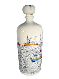 Vintage Altenkunstadt Porcelain Decanter, Polychrome Boats in a Harbor
