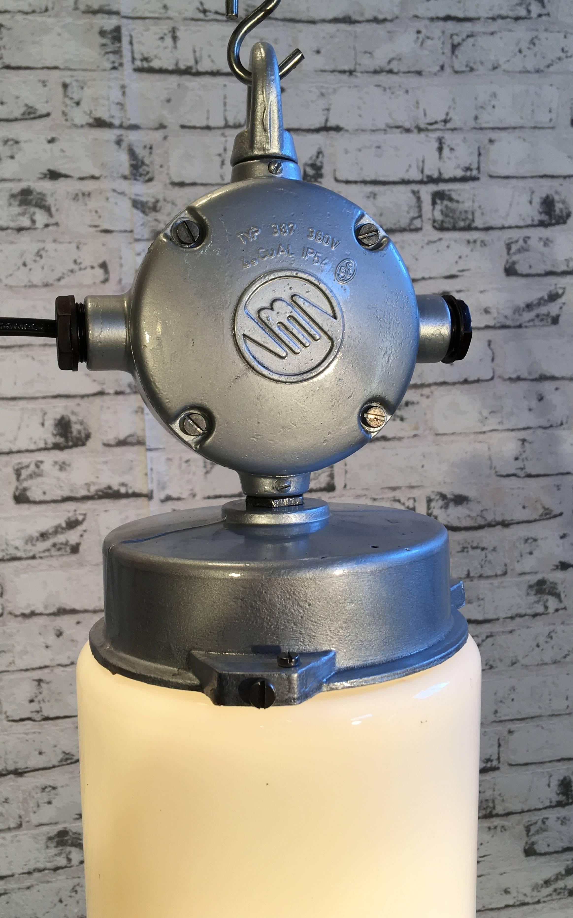Aluminum Vintage Aluminium Industrial Lamp with Milk Glass, 1970s