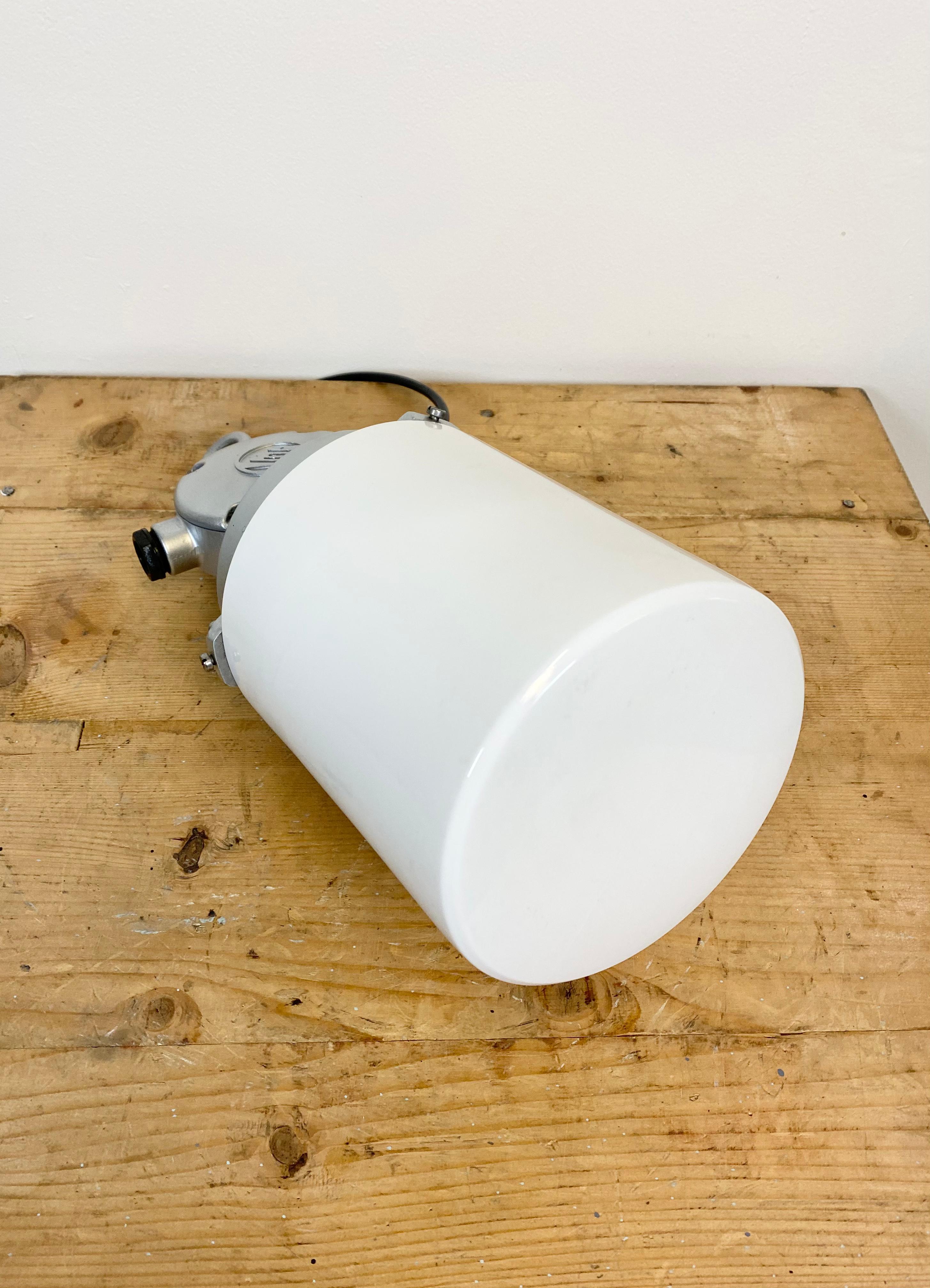 Vintage Aluminium Industrial Lamp with Milk Glass, 1970s For Sale 3