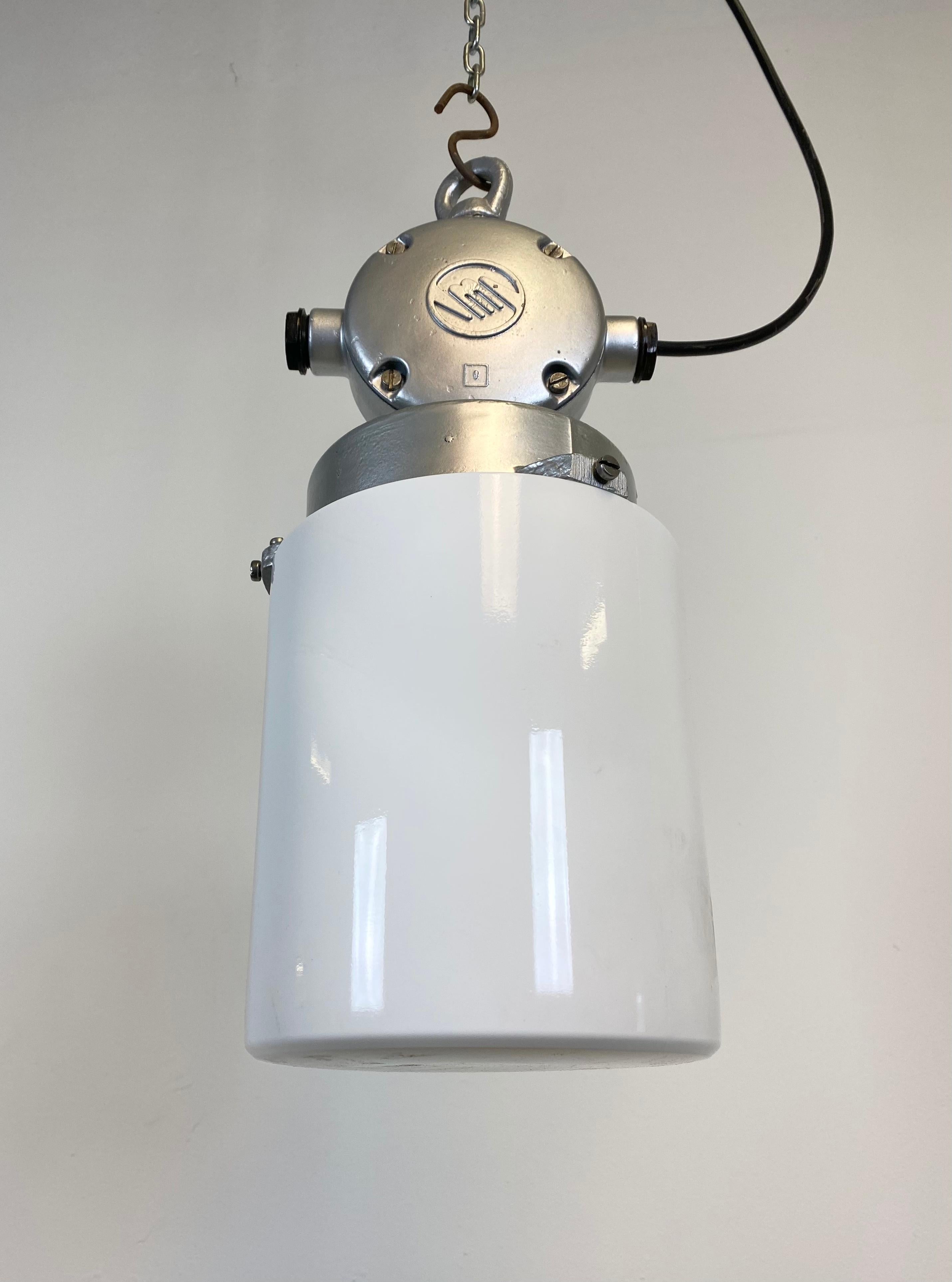 Vintage Aluminium Industrial Lamp with Milk Glass, 1970s In Good Condition For Sale In Kojetice, CZ