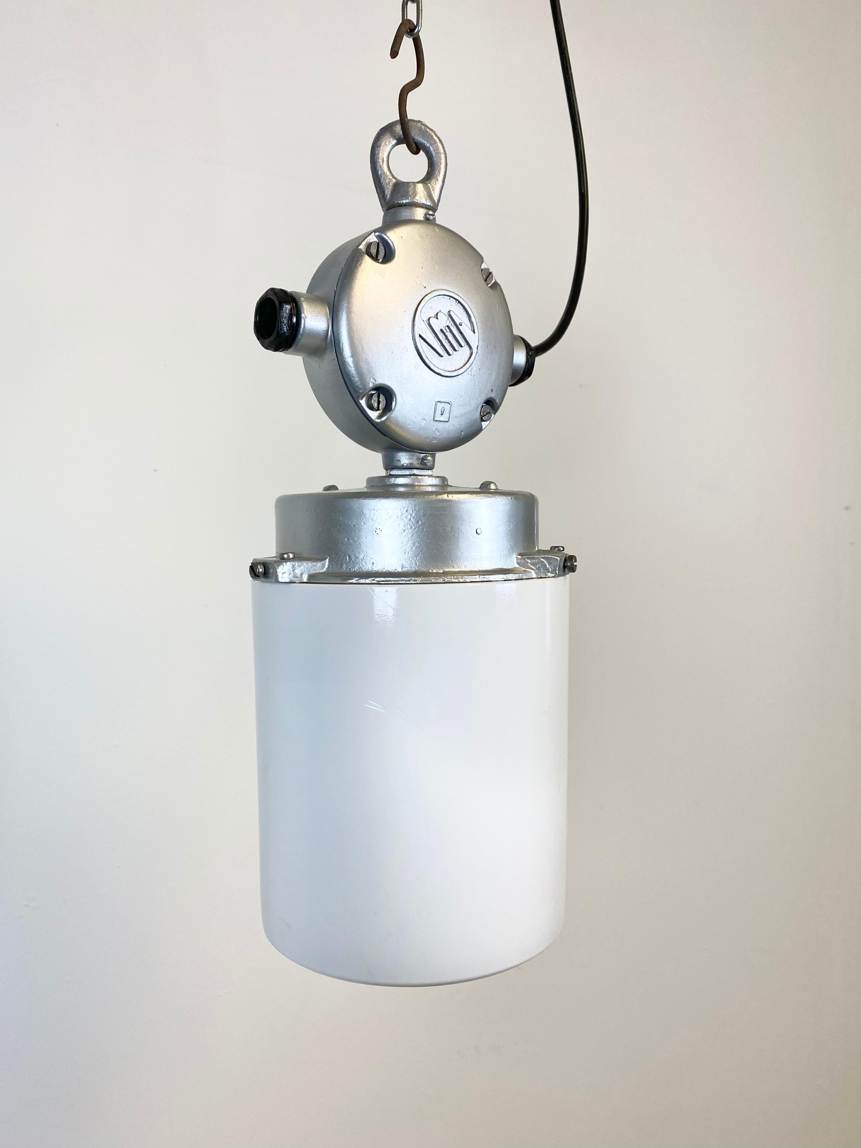 Aluminum Vintage Aluminium Industrial Lamp with Milk Glass, 1970s For Sale