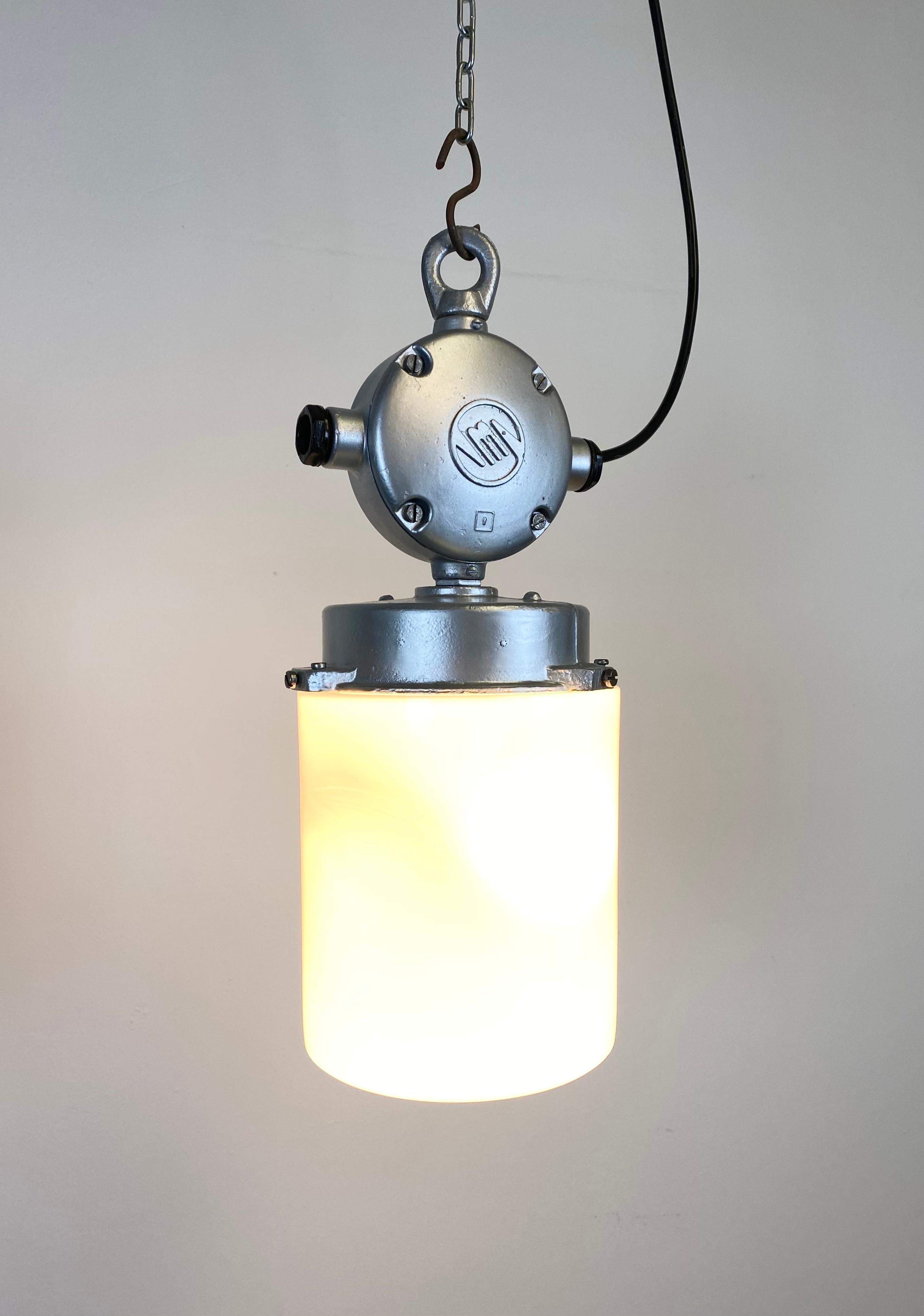 Vintage Aluminium Industrial Lamp with Milk Glass, 1970s For Sale 1