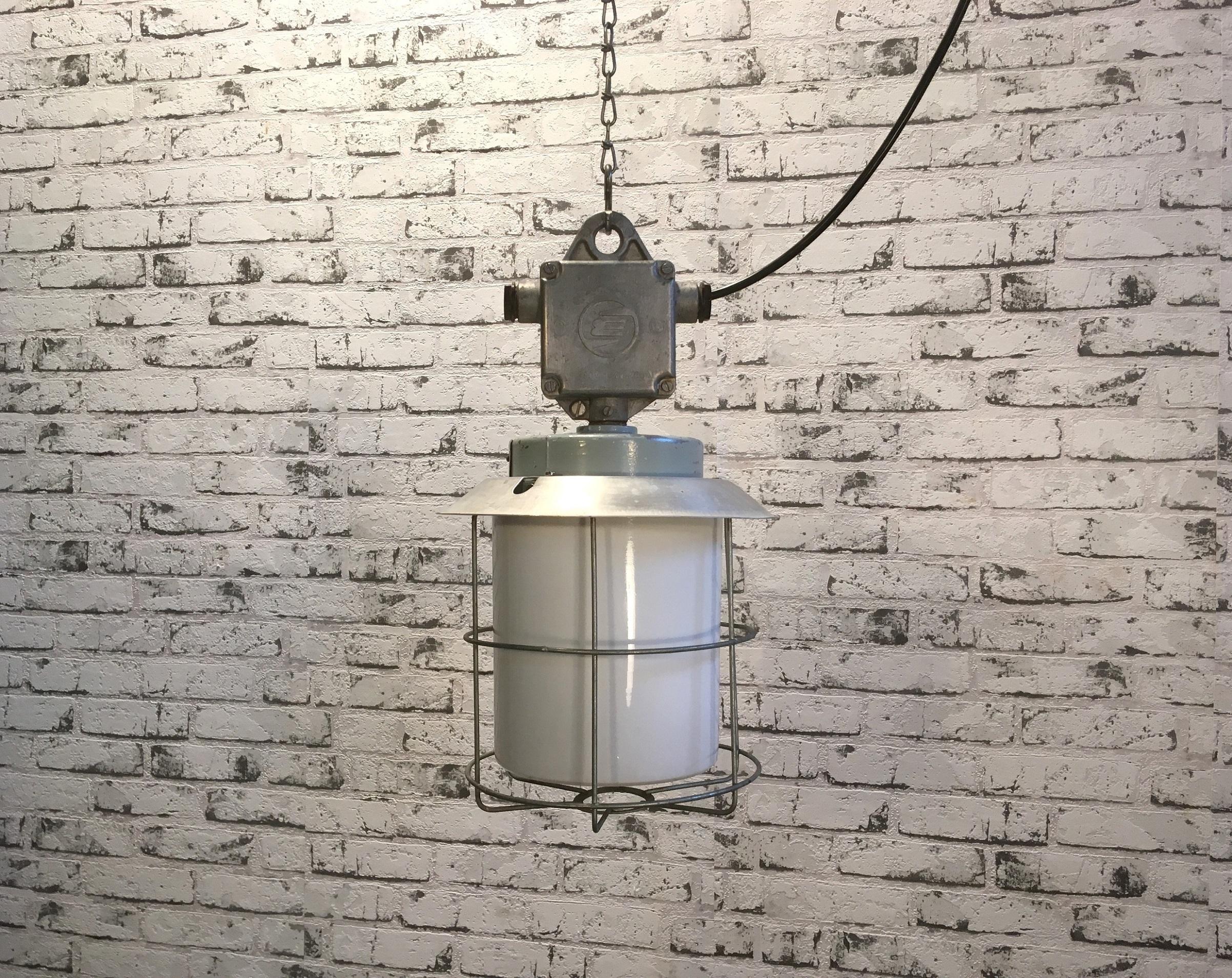 Czech Vintage Aluminium Industrial Lamp with Milky Glass, 1970s