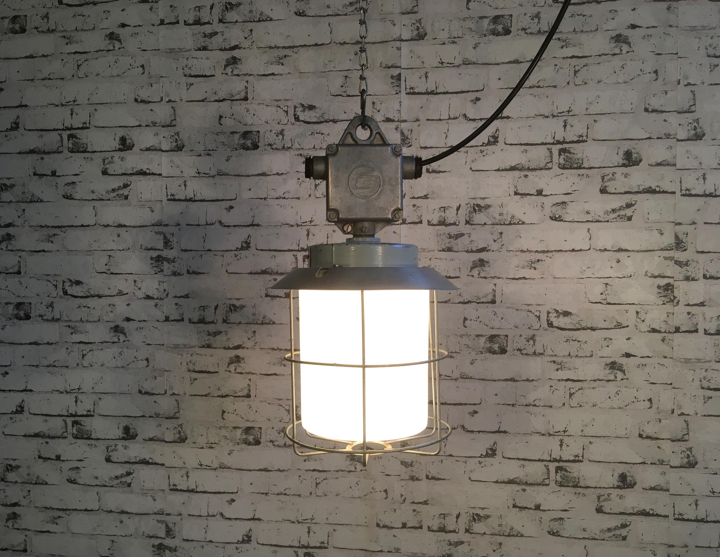 Vintage Aluminium Industrial Lamp with Milky Glass, 1970s In Good Condition In Kojetice, CZ