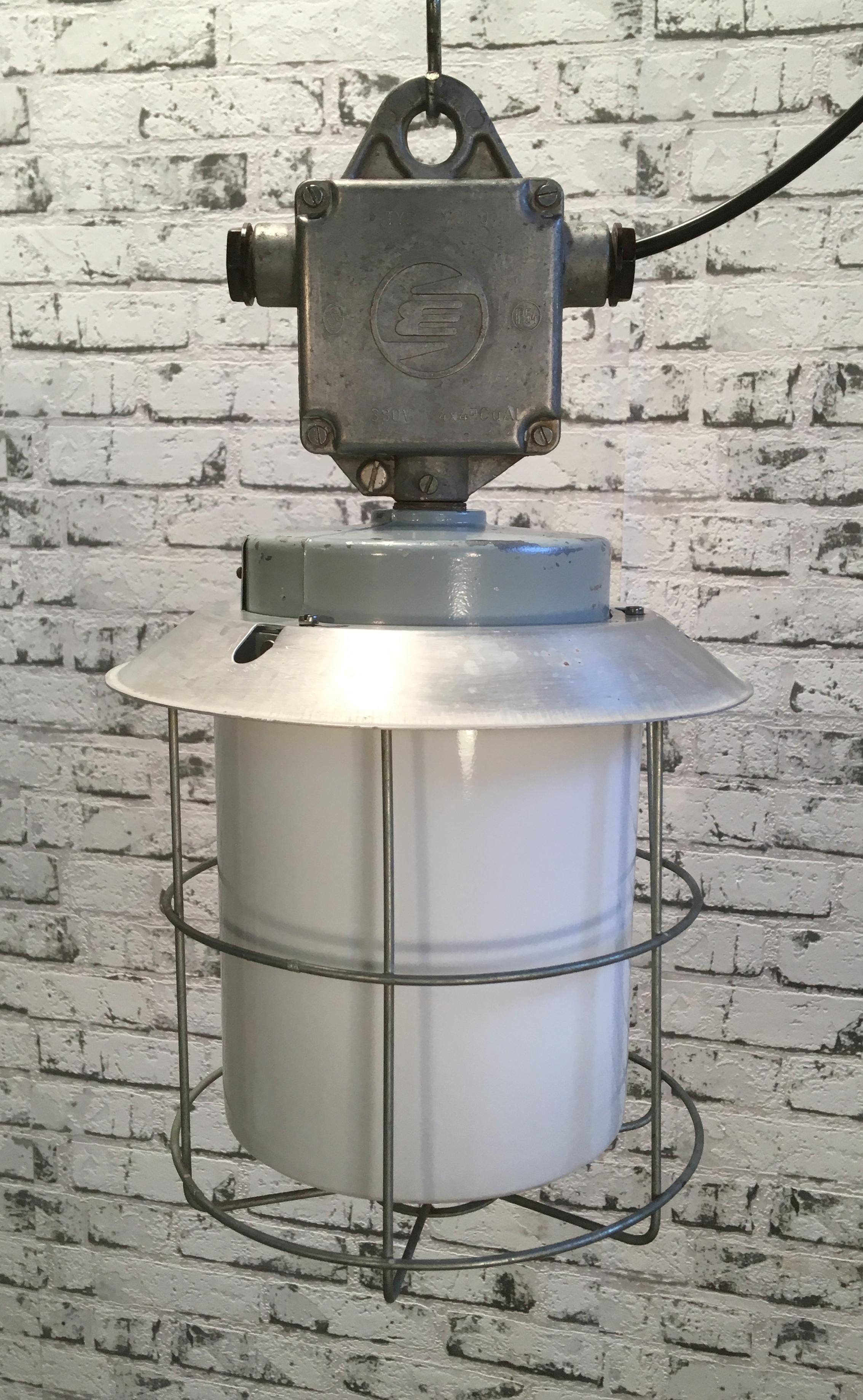 20th Century Vintage Aluminium Industrial Lamp with Milky Glass, 1970s