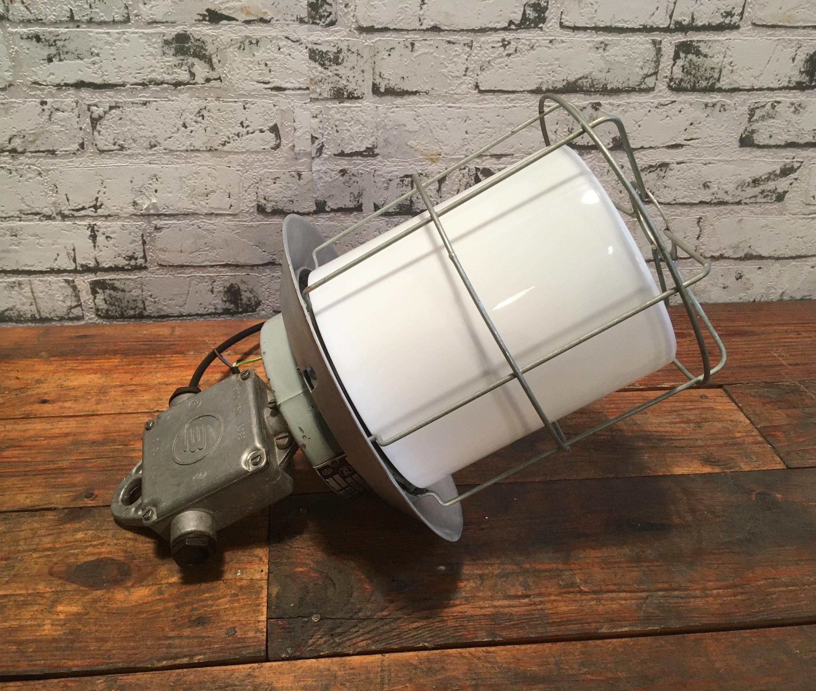 Vintage Aluminium Industrial Lamp with Milky Glass, 1970s 1
