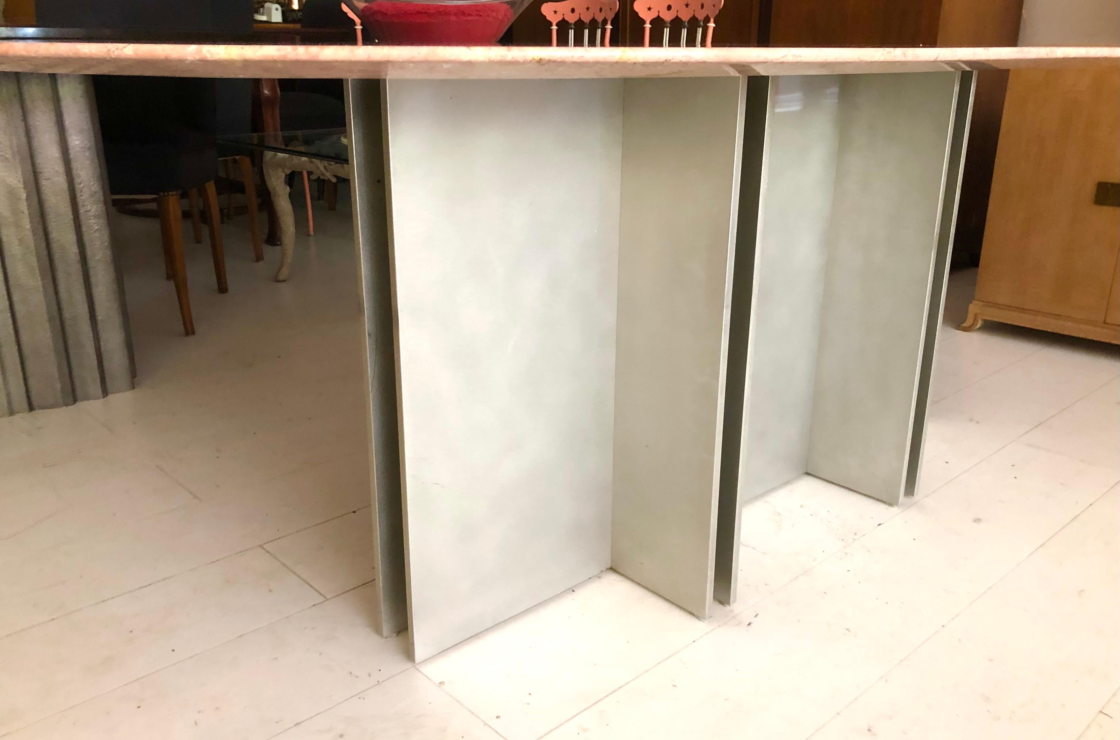 Vintage Aluminum and Rosa Breccia Marble Dining Table In Good Condition In Brooklyn, NY