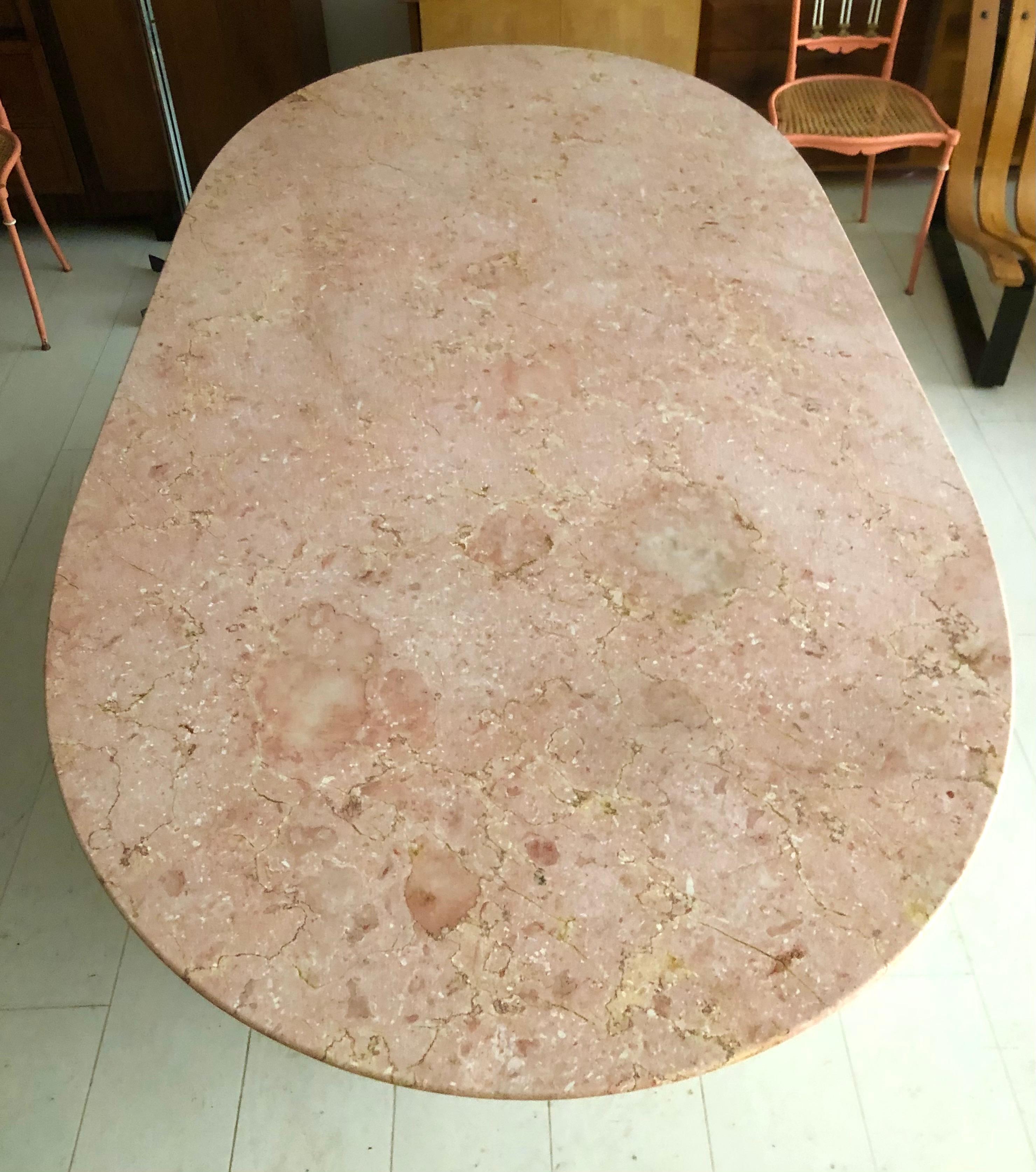 Vintage Aluminum and Rosa Breccia Marble Dining Table 2