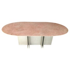 Vintage Aluminum and Rosa Breccia Marble Dining Table