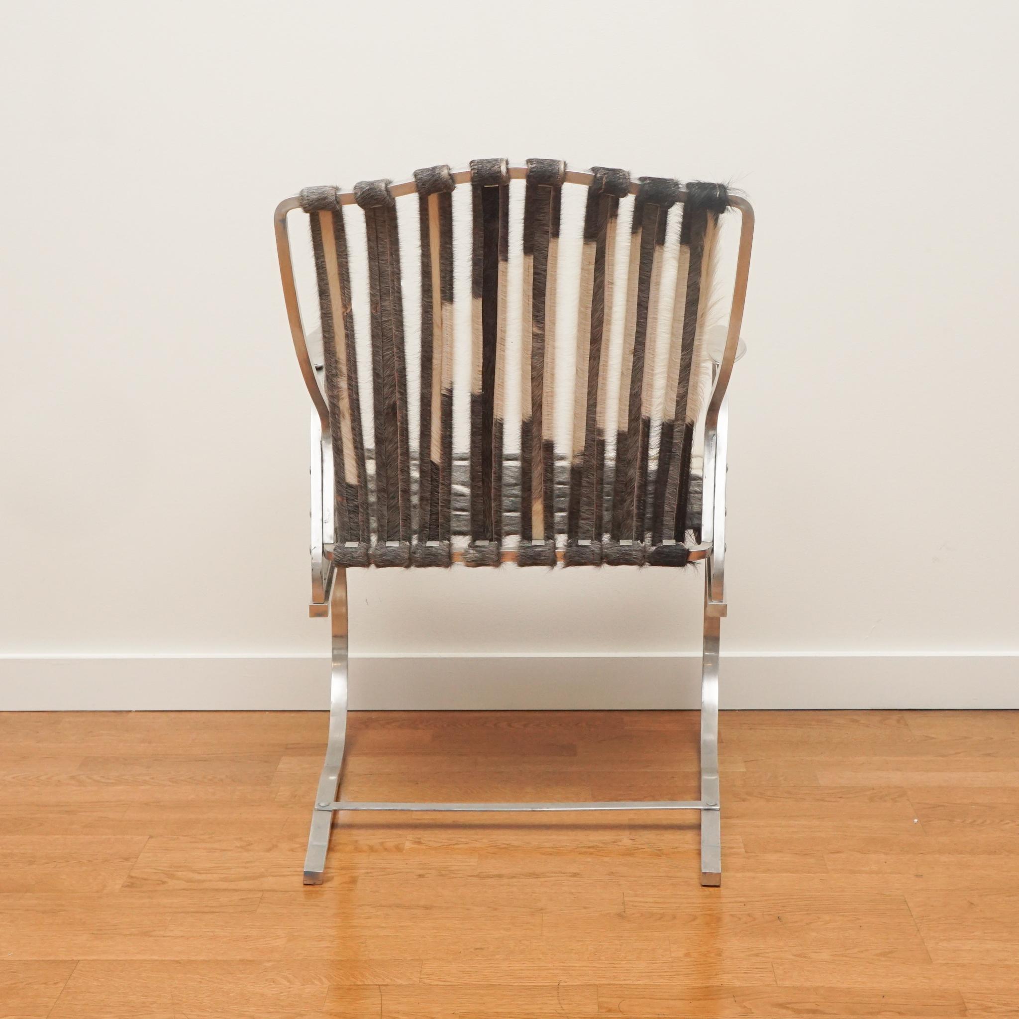 Vintage Aluminium Sessel mit Rindsleder Riemen (amerikanisch) im Angebot
