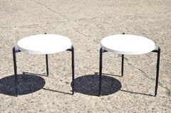 Vintage Aluminum Faux Bamboo Round Fiberglass Pool Patio Side Tables - a Pair